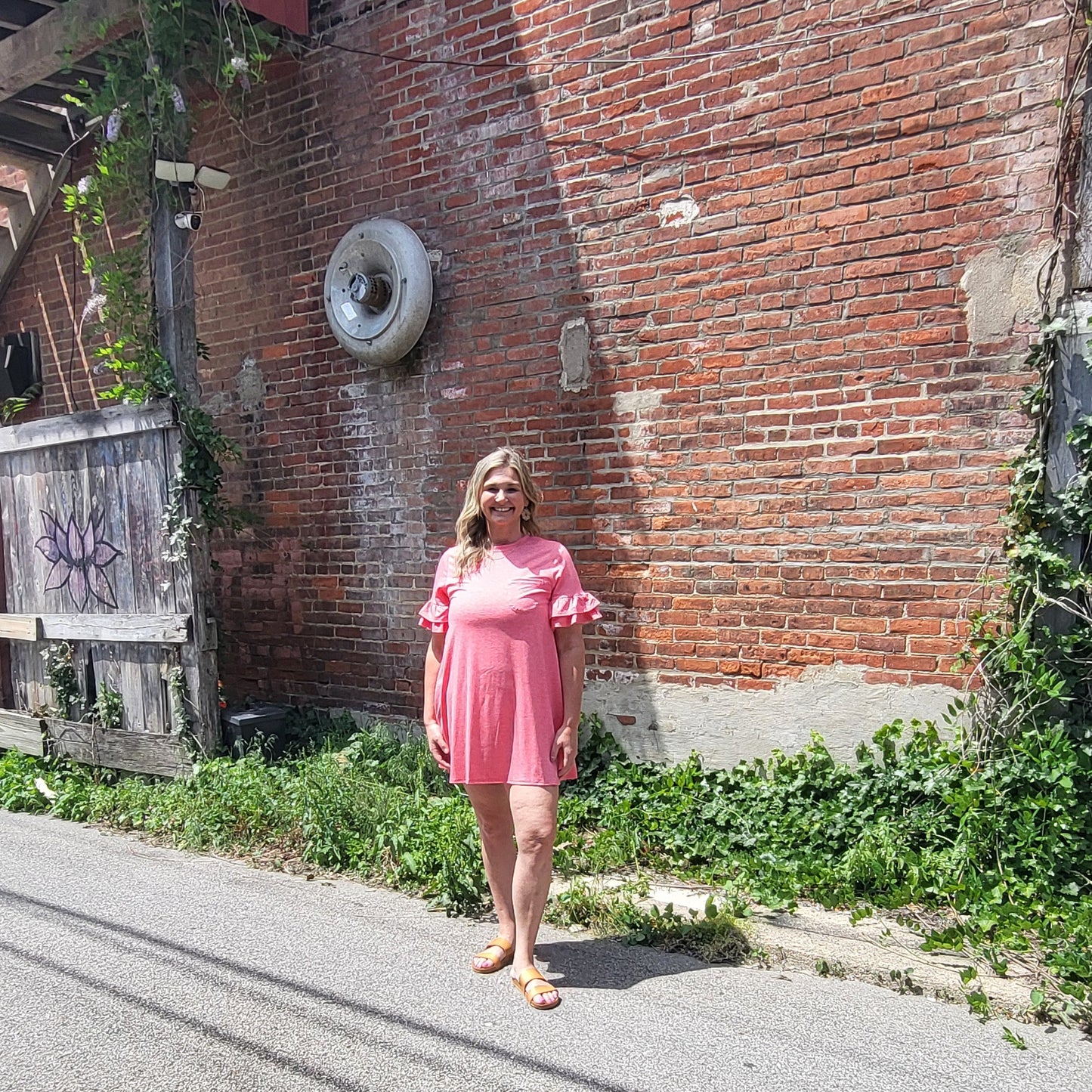 Coral Ruffle T-shirt Dress