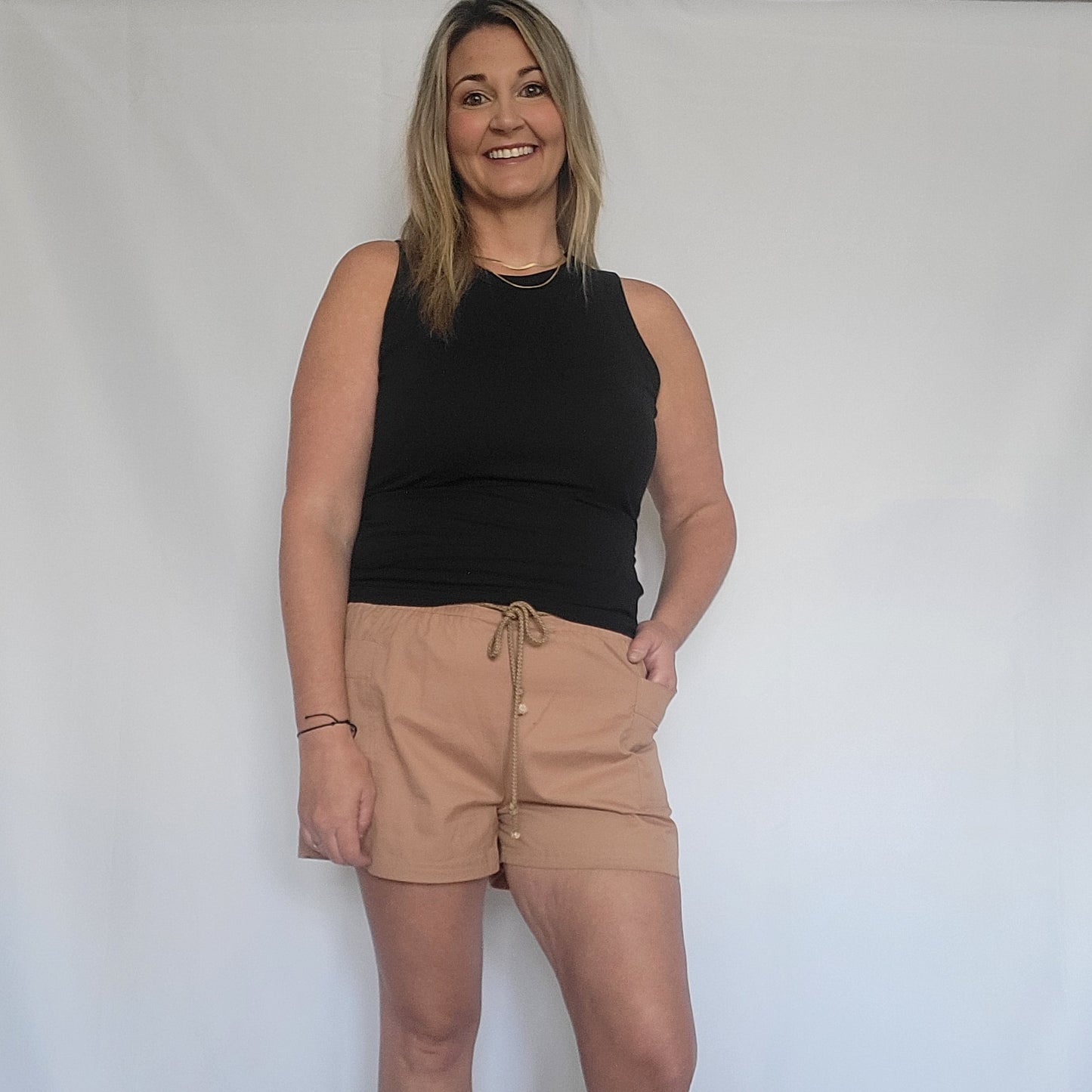 Tan Drawstring Shorts