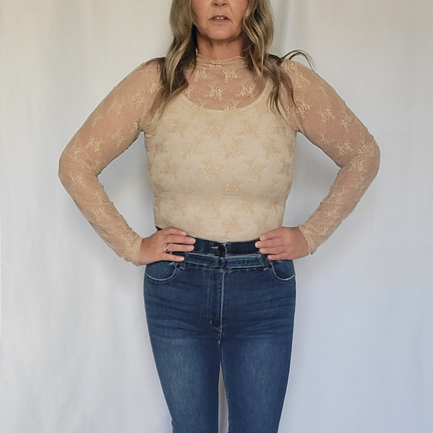 Champagne floral long sleeve shirt