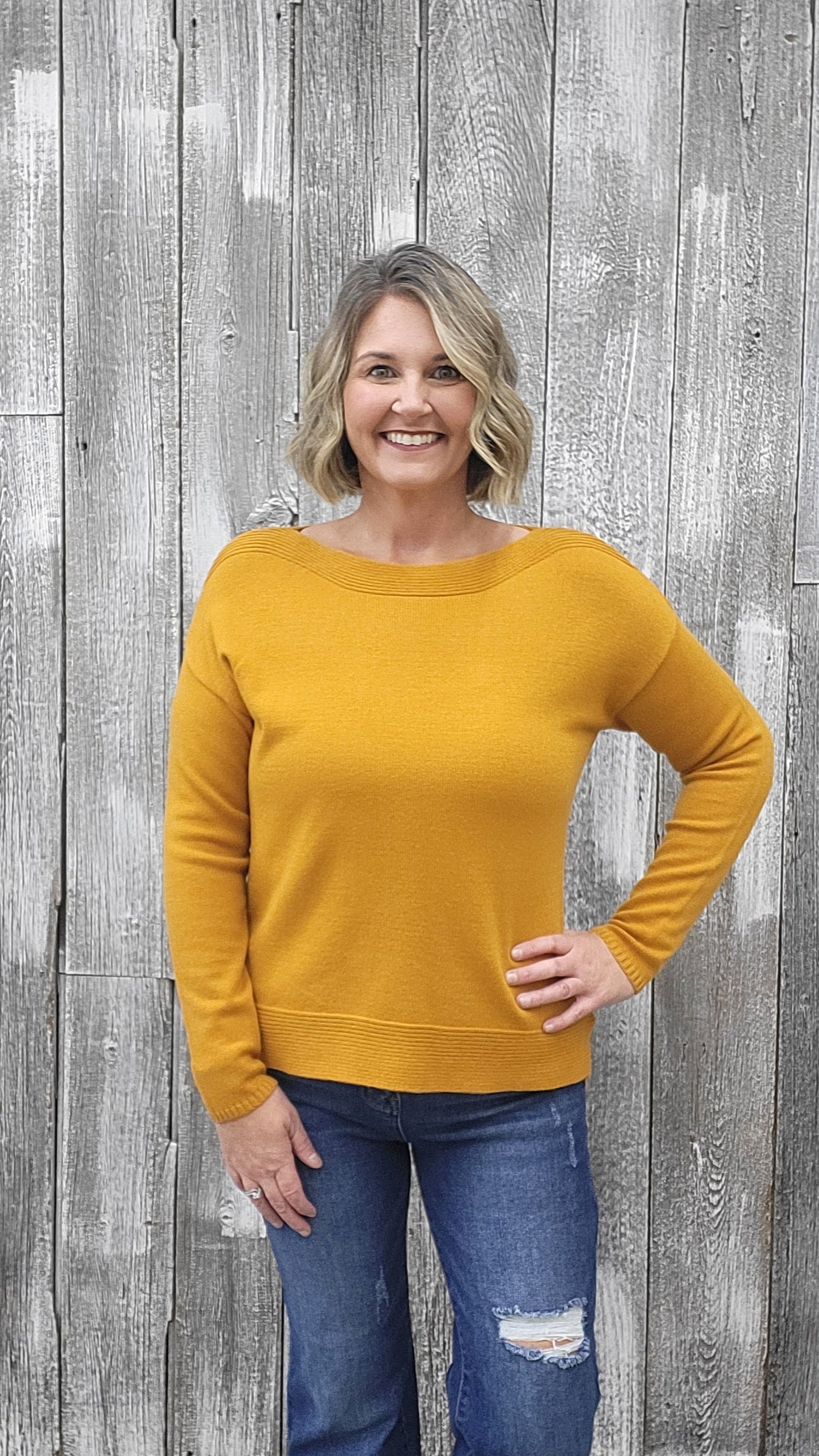 Mustard Boat Neck Sweater