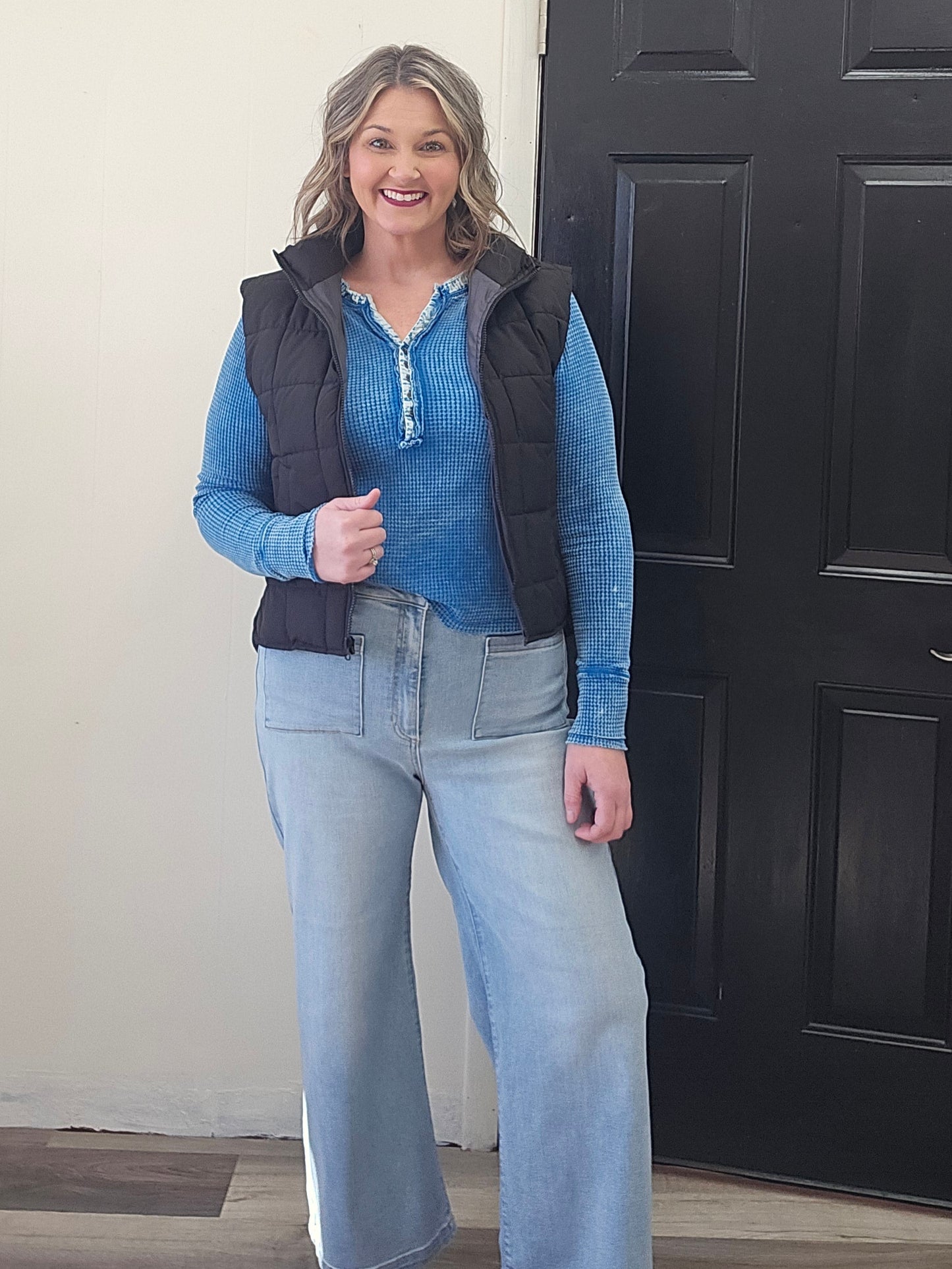 High Rise Crop Wide Leg Medium Light Wash Pants