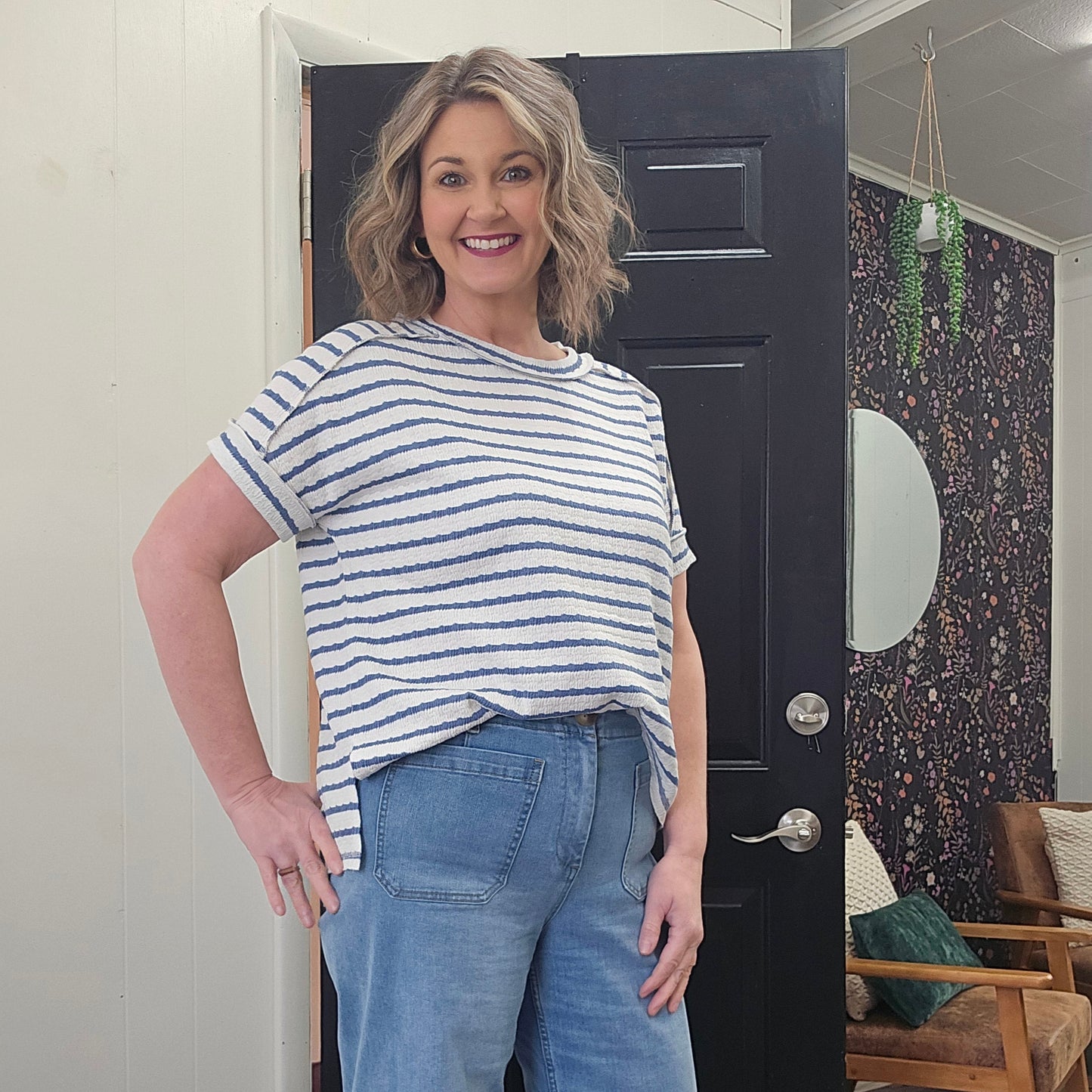 Demi Stripe Round Neck Box Tee