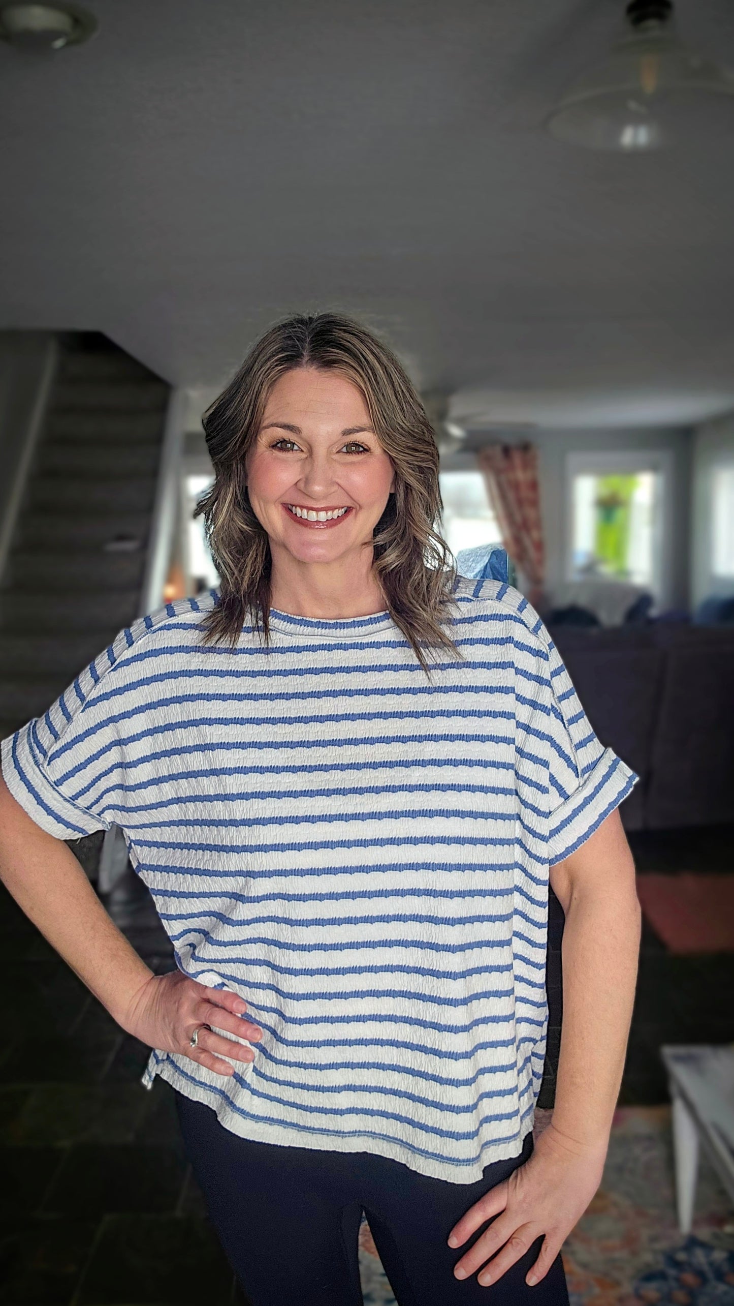 Demi Stripe Round Neck Box Tee