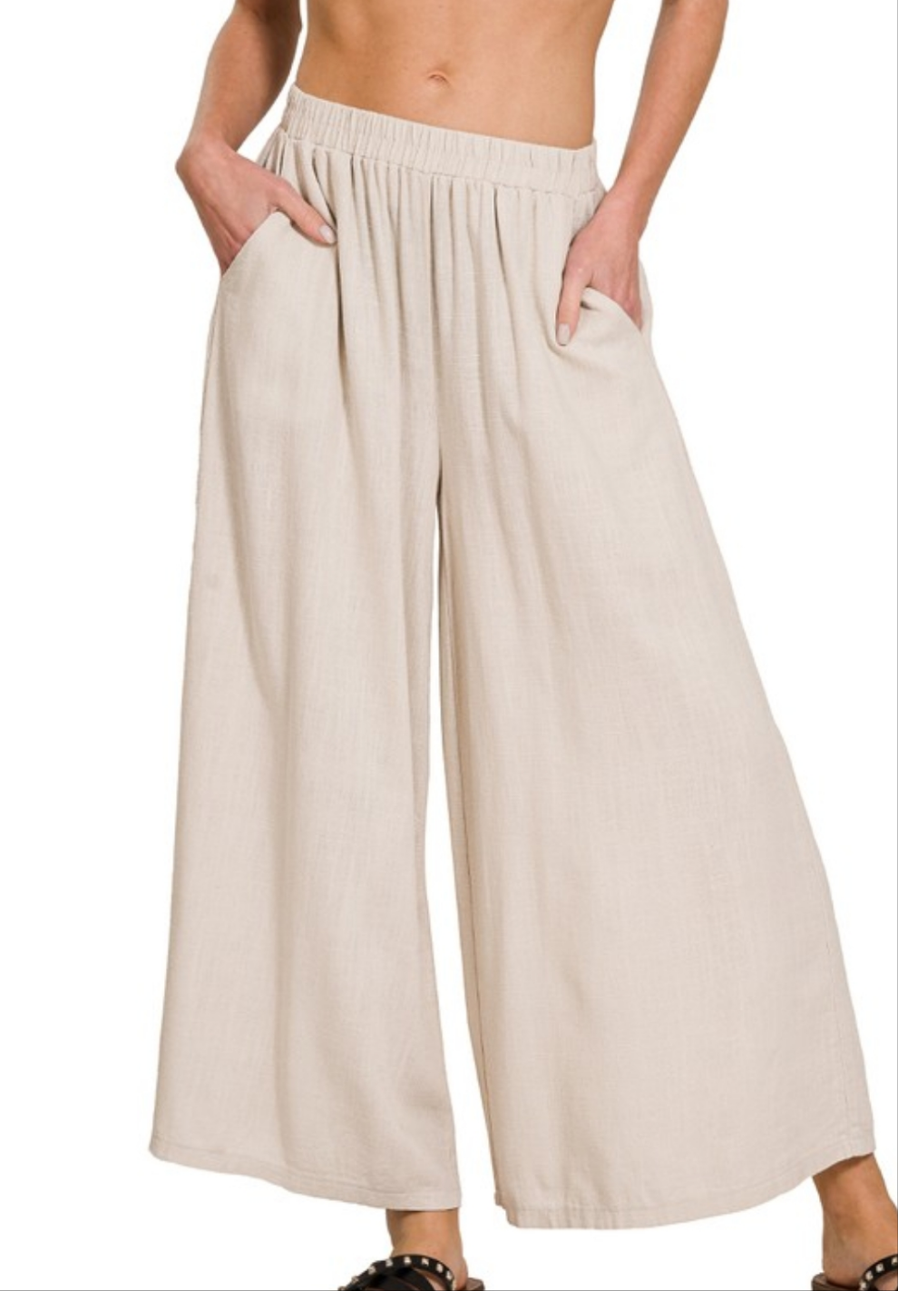 Coastal Linen Cropped Wide Leg Pants