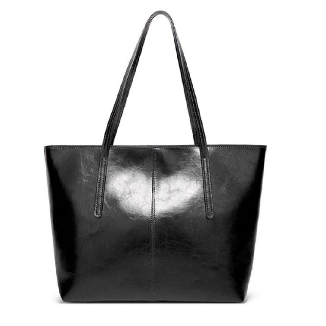 Large Vegan Black Leather Tote