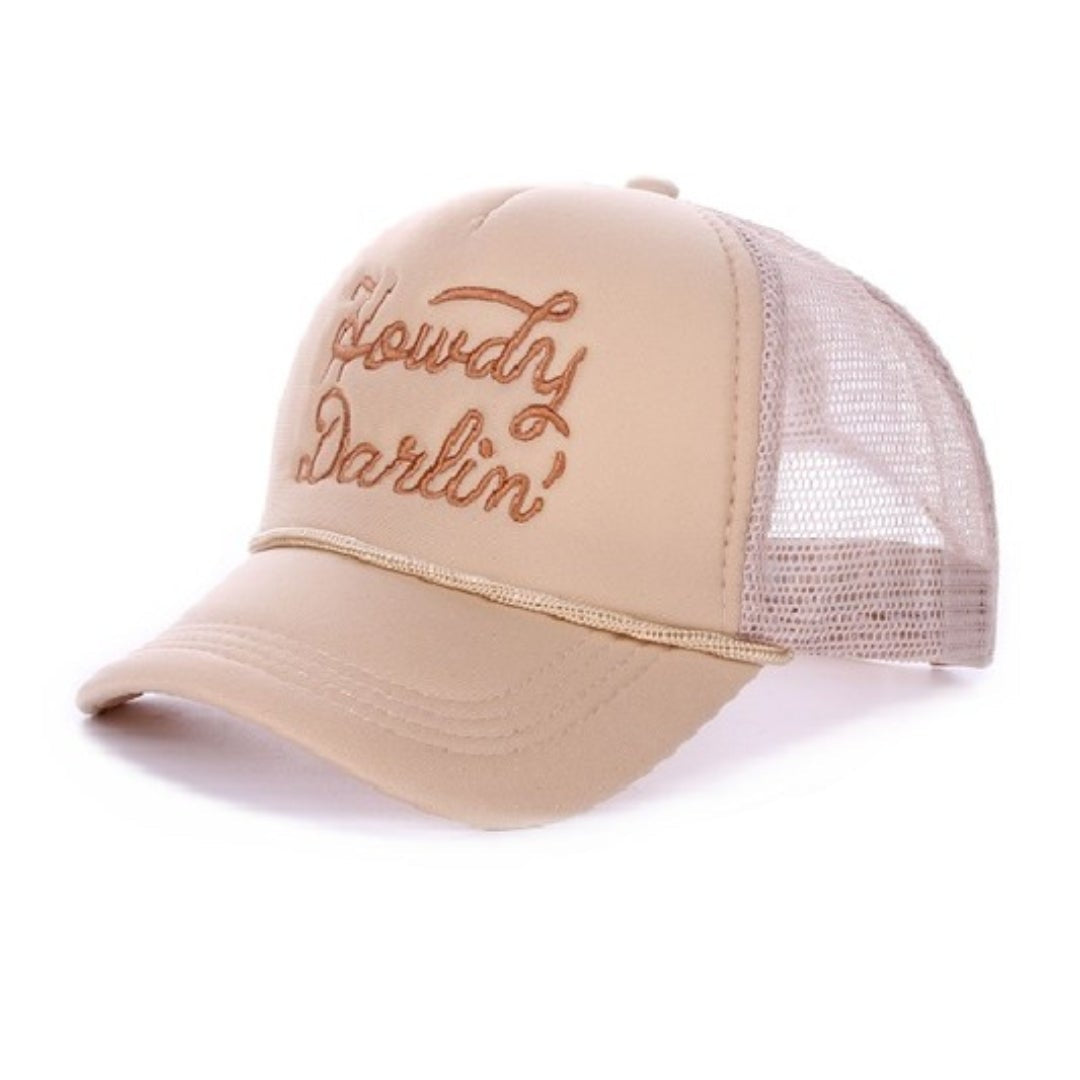 Howdy Darlin Beige Trucker Hat