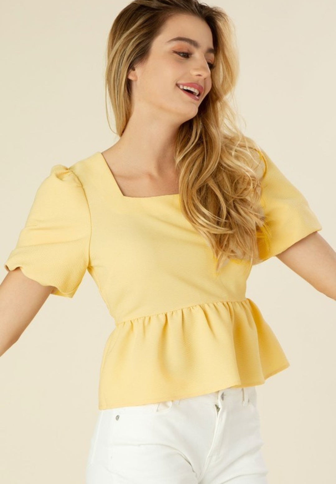 Sunny Bubble Sleeve Peplum Blouse