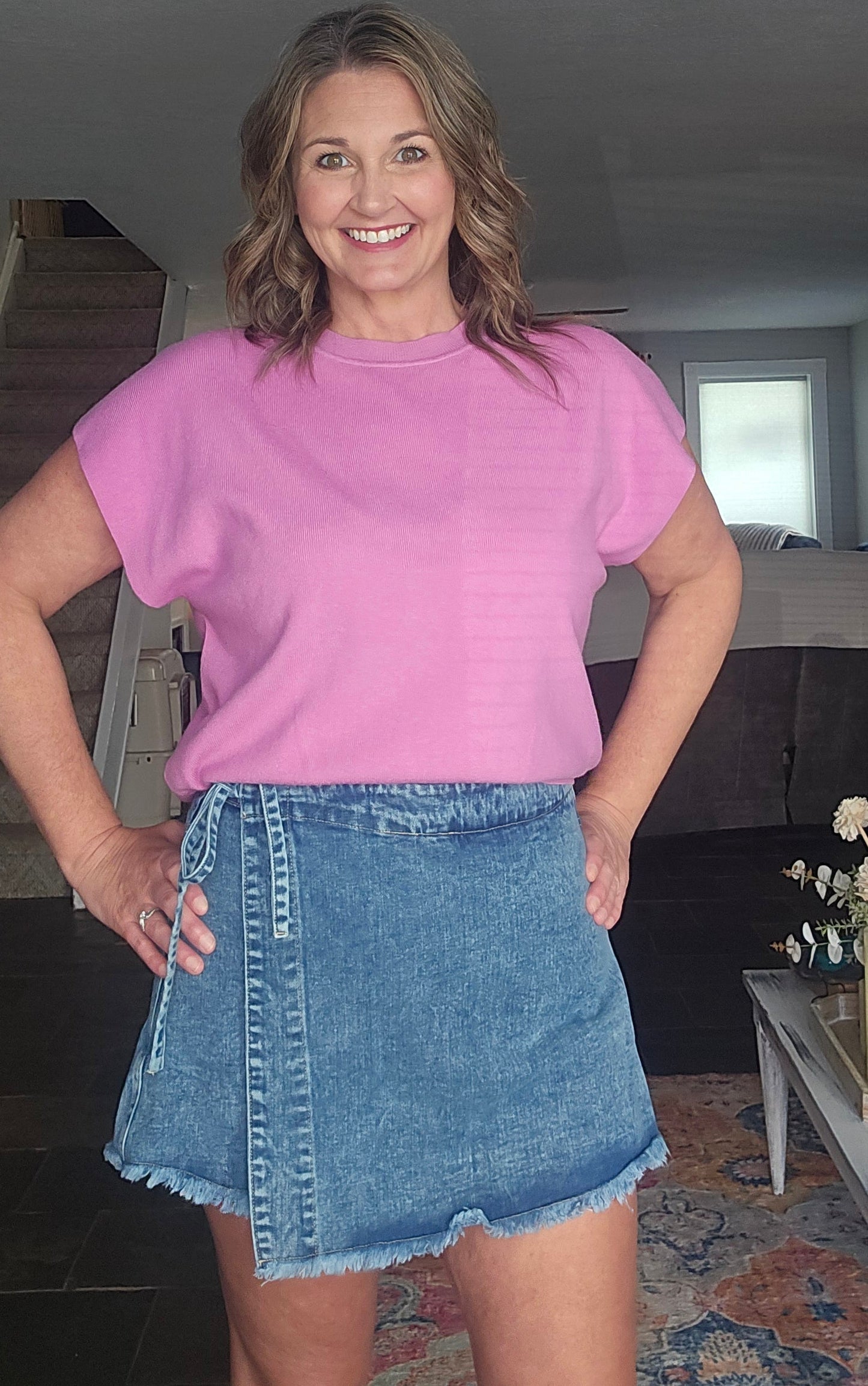 The Kennedy Skort | Denim Wrap Skort with Frayed Hem