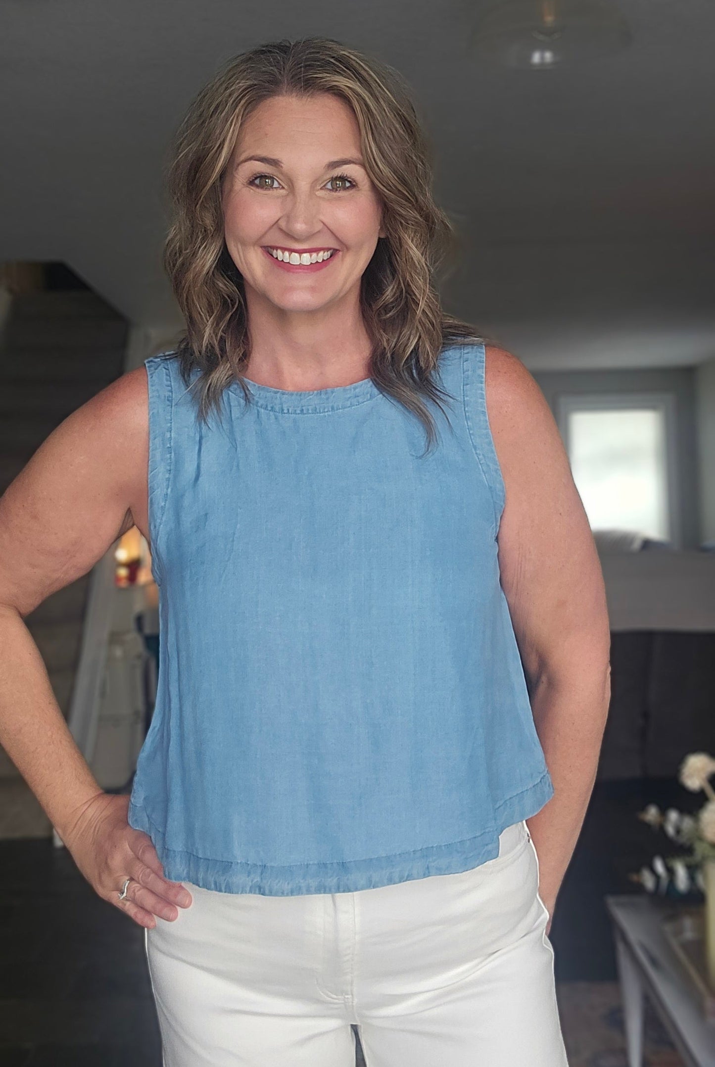 Blu Chambray Sleeveless Top