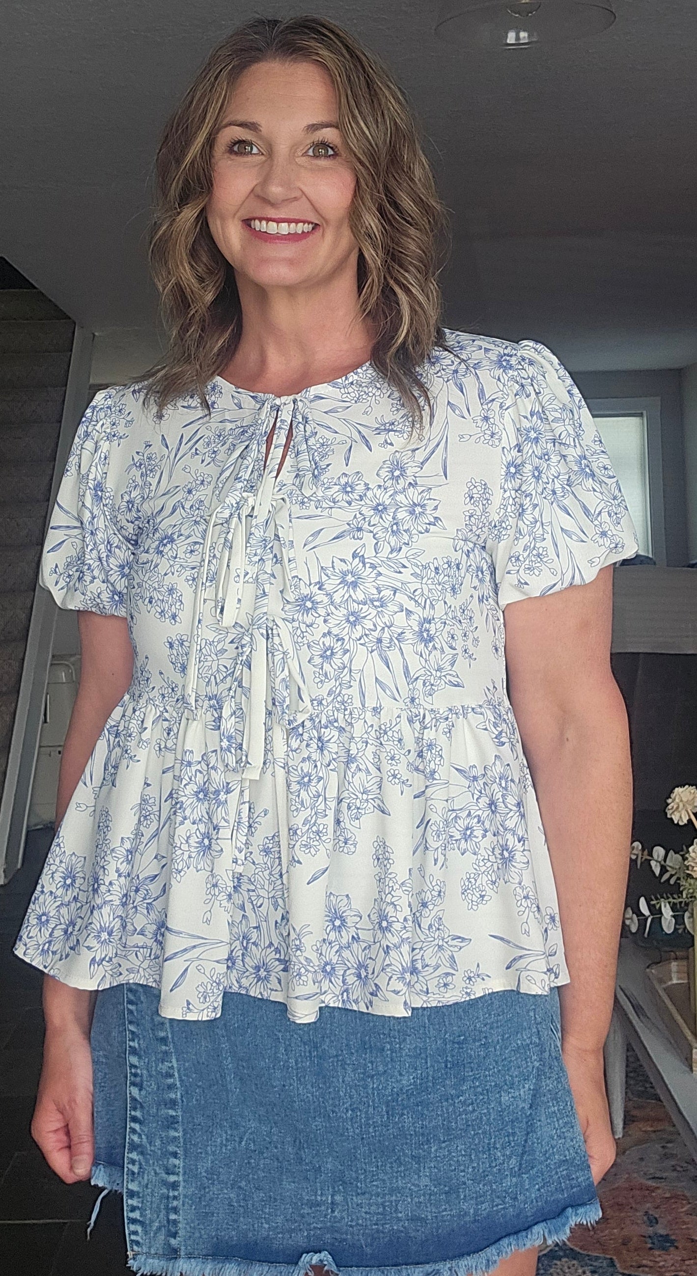 Maddie Ribbon Bow Tie Floral Blouse