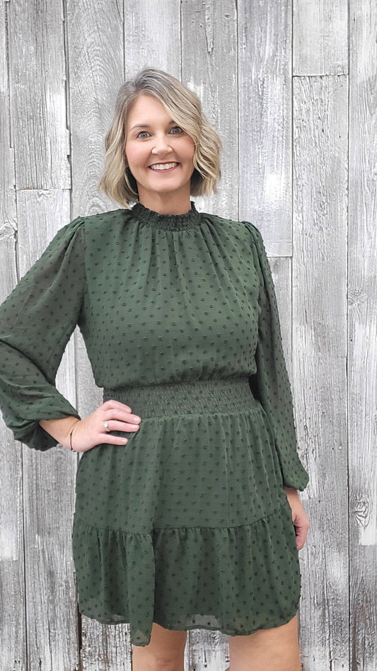 Dark Green Swiss Dot Dress