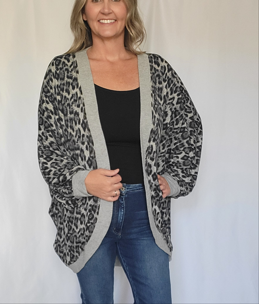 Black and Gray Leopard Cardigan