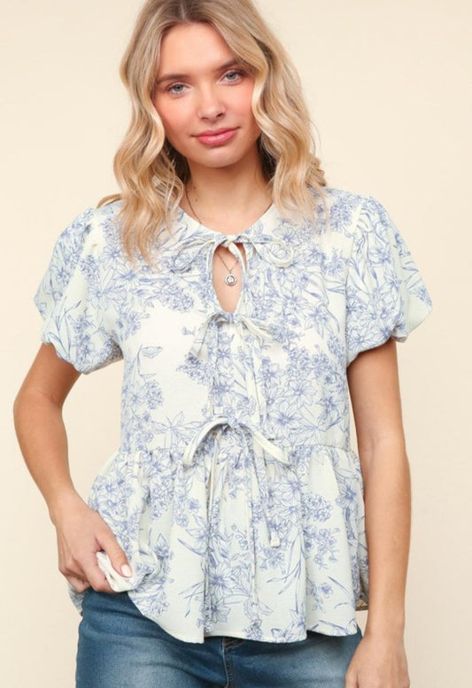 Maddie Ribbon Bow Tie Floral Blouse