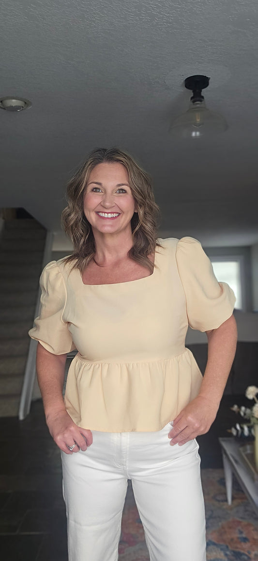 Sunny Bubble Sleeve Peplum Blouse